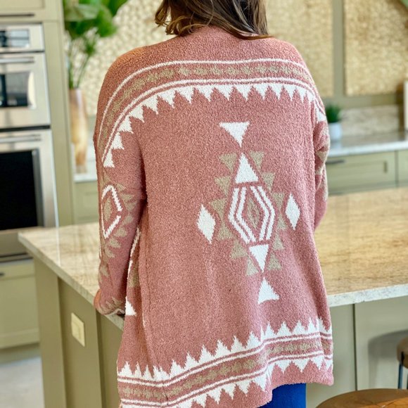 Last 1! NWT Super Cozy Aztec Cardigan Sweater in Clay - Picture 6 of 9